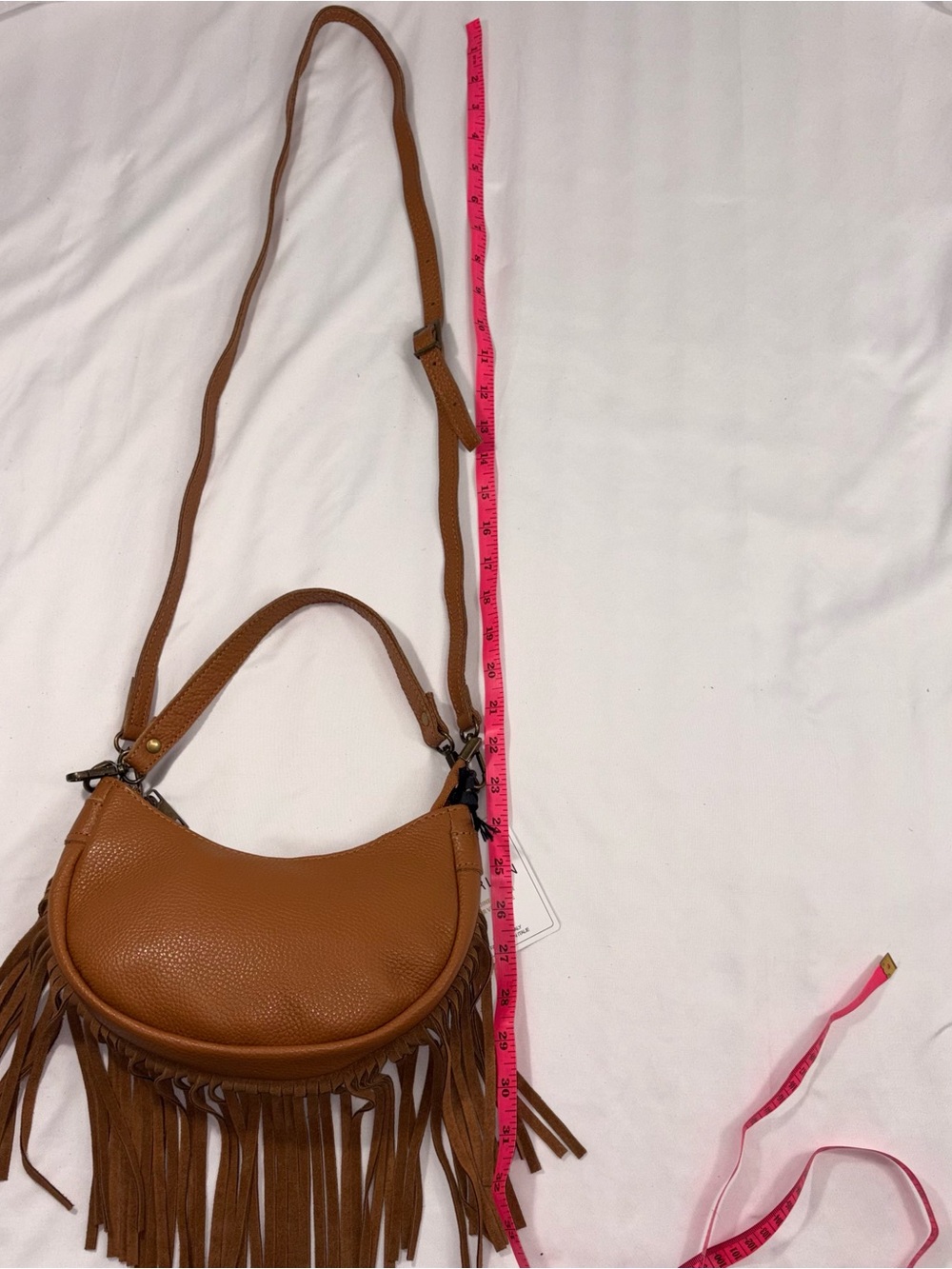 NWT Marlon Italy Leather Fringe Hobo Crossbody Bag Camel Brown Boho - Picture 14 of 14